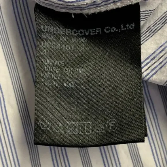 UNDERCOVER SS17 Size M White Stripe Cotton Ruched One Pocket Long Sleeve Shirt